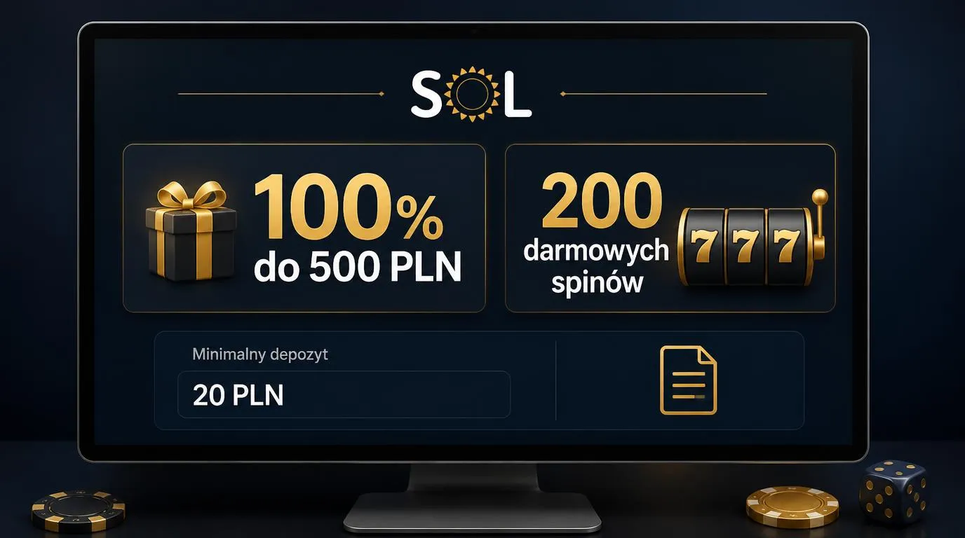 Panel bonusu powitalnego z ofertą 100% do 500 PLN, 200 darmowymi spinami i minimalnym depozytem 20 PLN